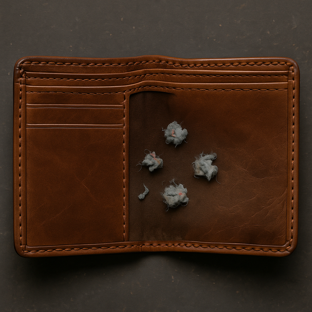 A wallet only containing pocket lint